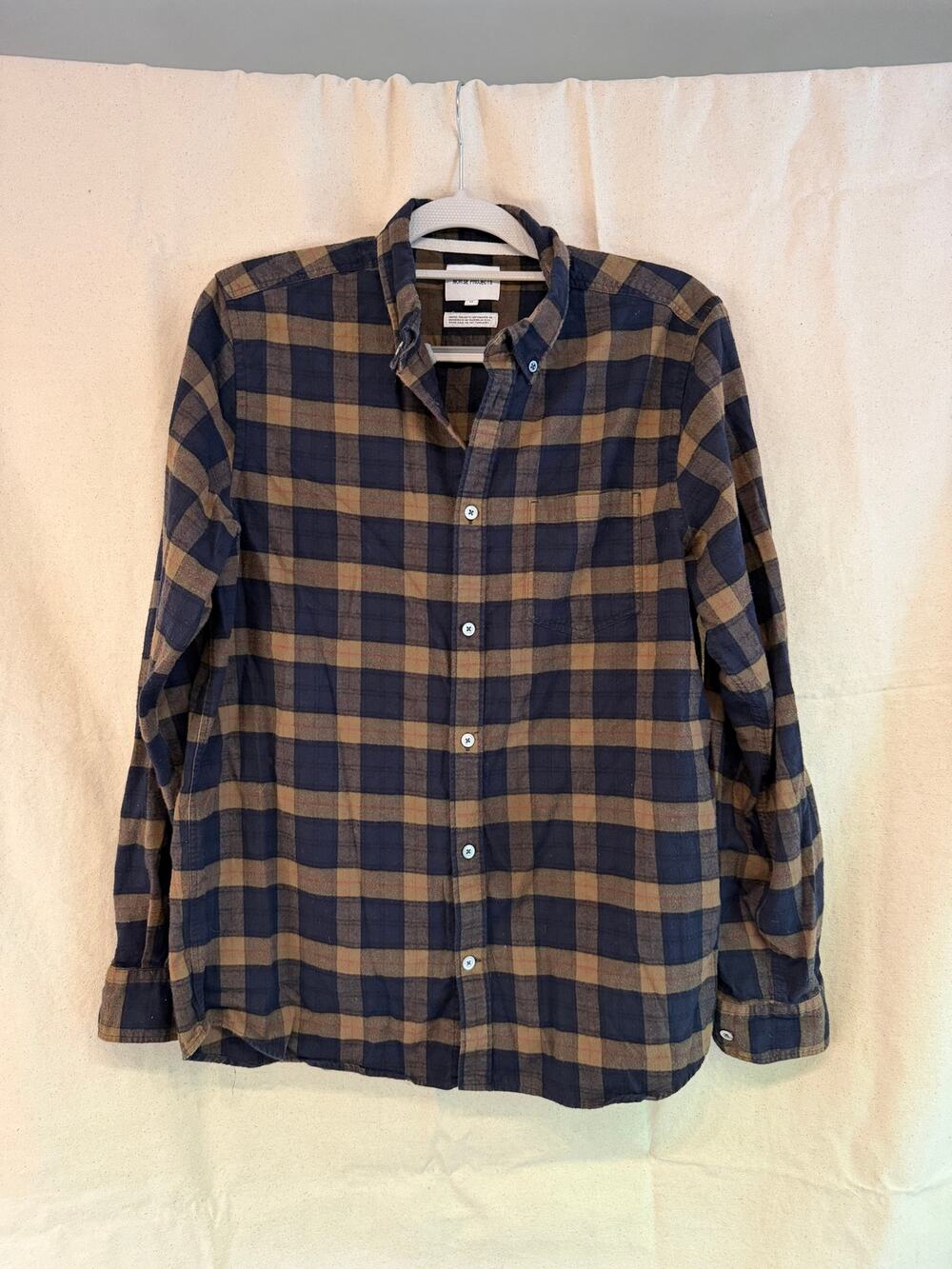 NORSE PROJECTS Anton Brushed Flannel Check Plaid Cotton Sz M Long Sleeve Shirt